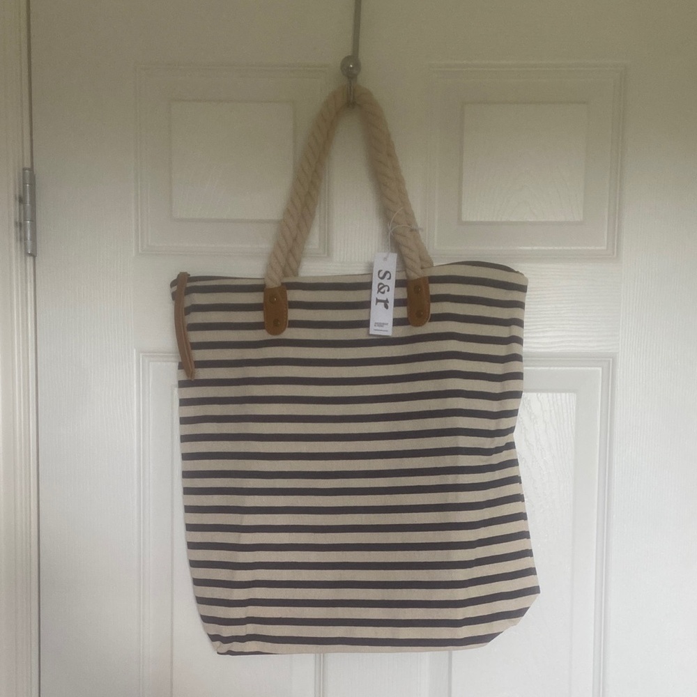 Summer & Rose Navy and Cream Striped Tote